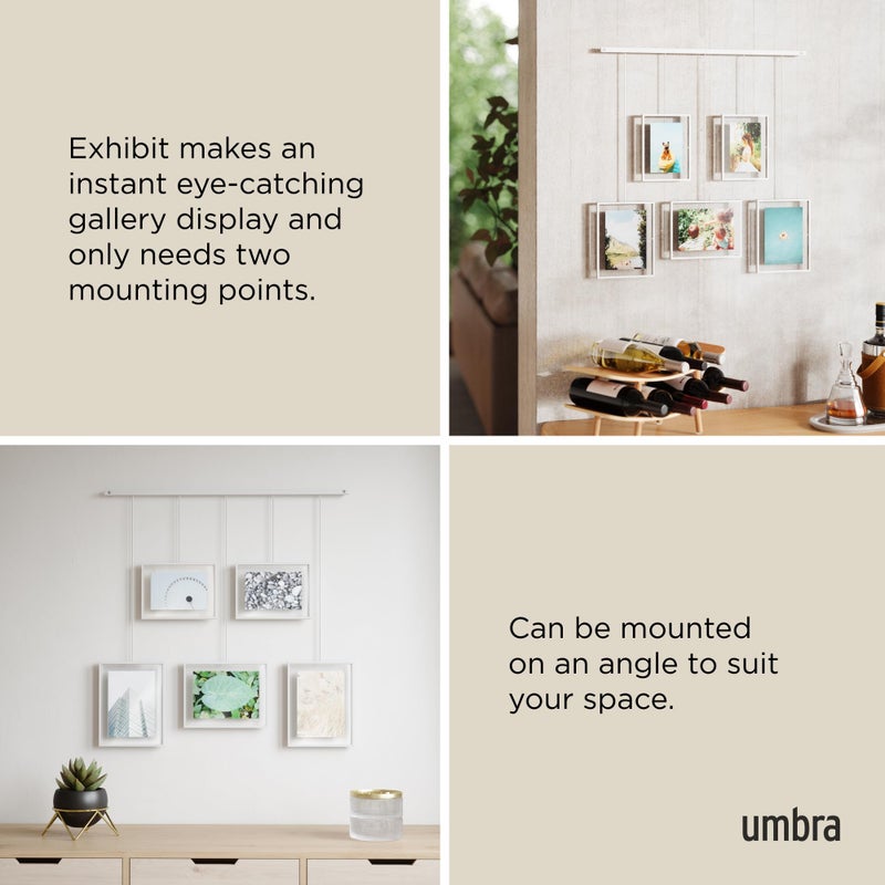 Umbra Exhibit Picture Frame Gallery Set, Adjustable Wall Collage Displays Five Photos (Two 4x6 and Three 5x7), Set of 5, White - Image 5